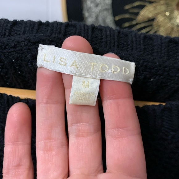 Lisa Todd Contrast Knit Stripe Sleeve Sweater Black Boxy Cotton Acrylic Ribbed - Picture 5 of 10